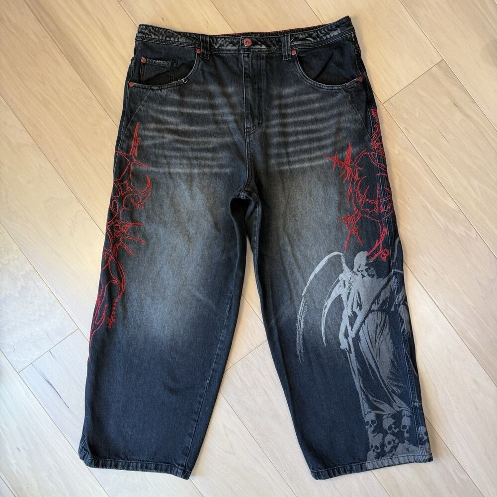 Vitriol Void Angel Jeans 38 Black Wide Leg Baggy Skater Punk Streetwear - Picture 2 of 9
